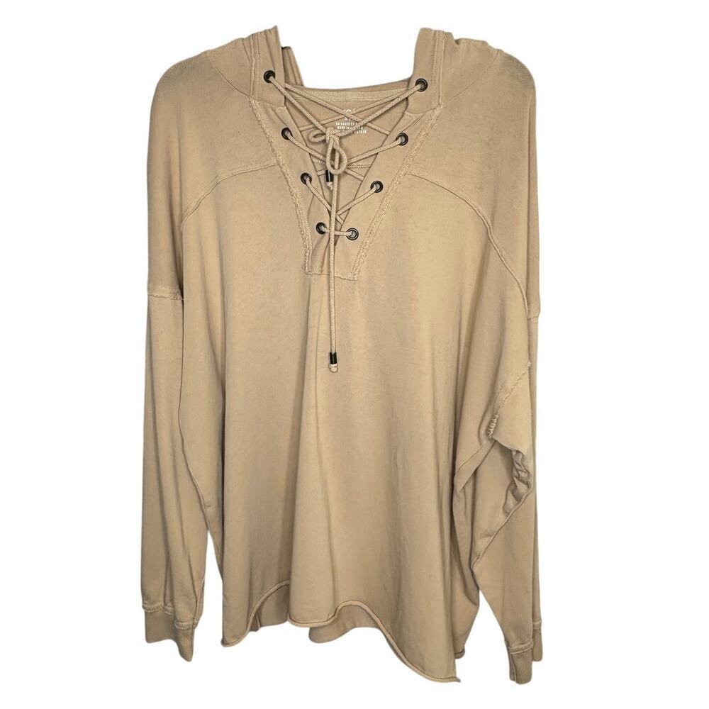 Aerie Women's Sunday Soft Lace-Up Oversized Dusty Pink Hoodie Size Small
